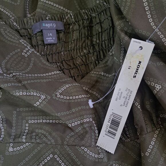 Apt.9 Women's Olive Green Ruffled Midi Summer Vacation Dress Smocked Back Sz 14 - Picture 7 of 9